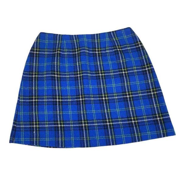 Vintage Juniors Express Wool Blend Blue and Lime Green Plaid Mini Skirt size 9 - Picture 1 of 5